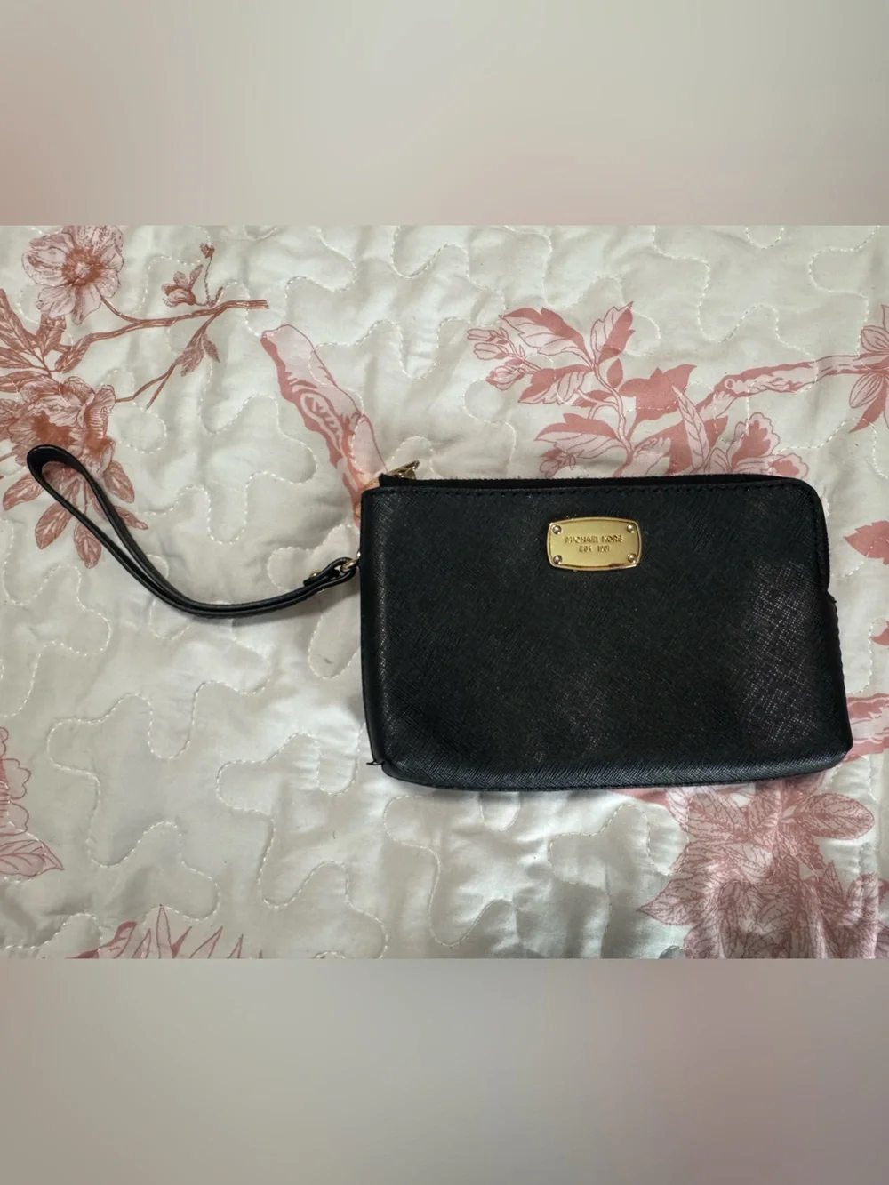 Michael Kors Black Saffiano Wristlet Clutch with Gold Plate
